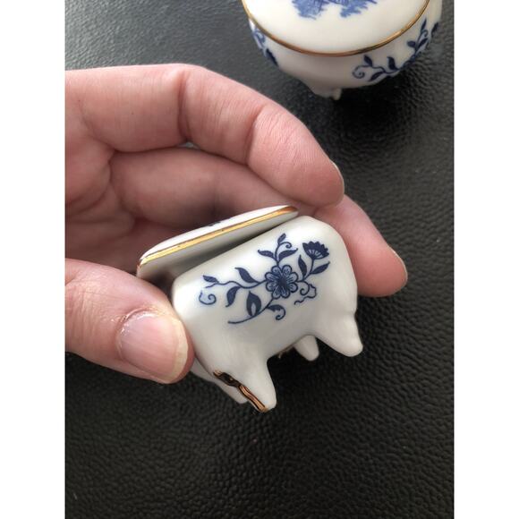 Vtg Crown West Hand Painted Footed Porcelain Trinket Boxes Set Dutch Windmill - Picture 8 of 9